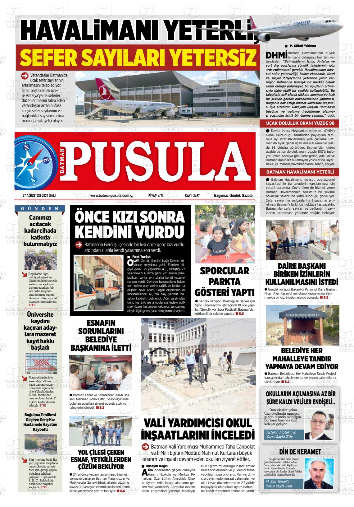 27 Ağustos 2024 Batman Pusula Gazete Manşeti