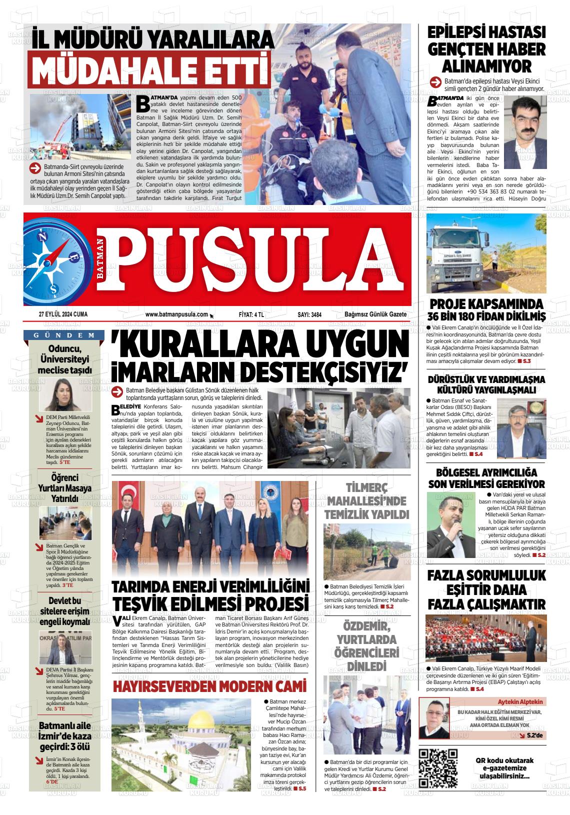 27 Eylül 2024 Batman Pusula Gazete Manşeti