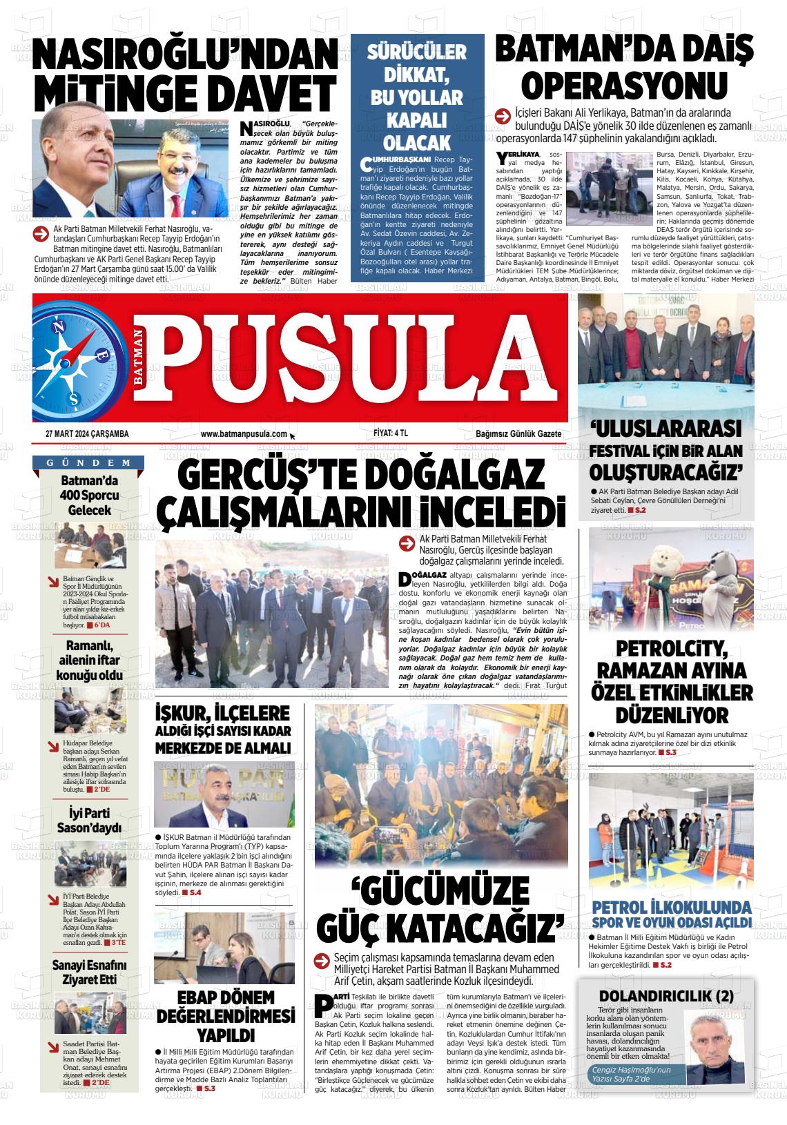 27 Mart 2024 Batman Pusula Gazete Manşeti