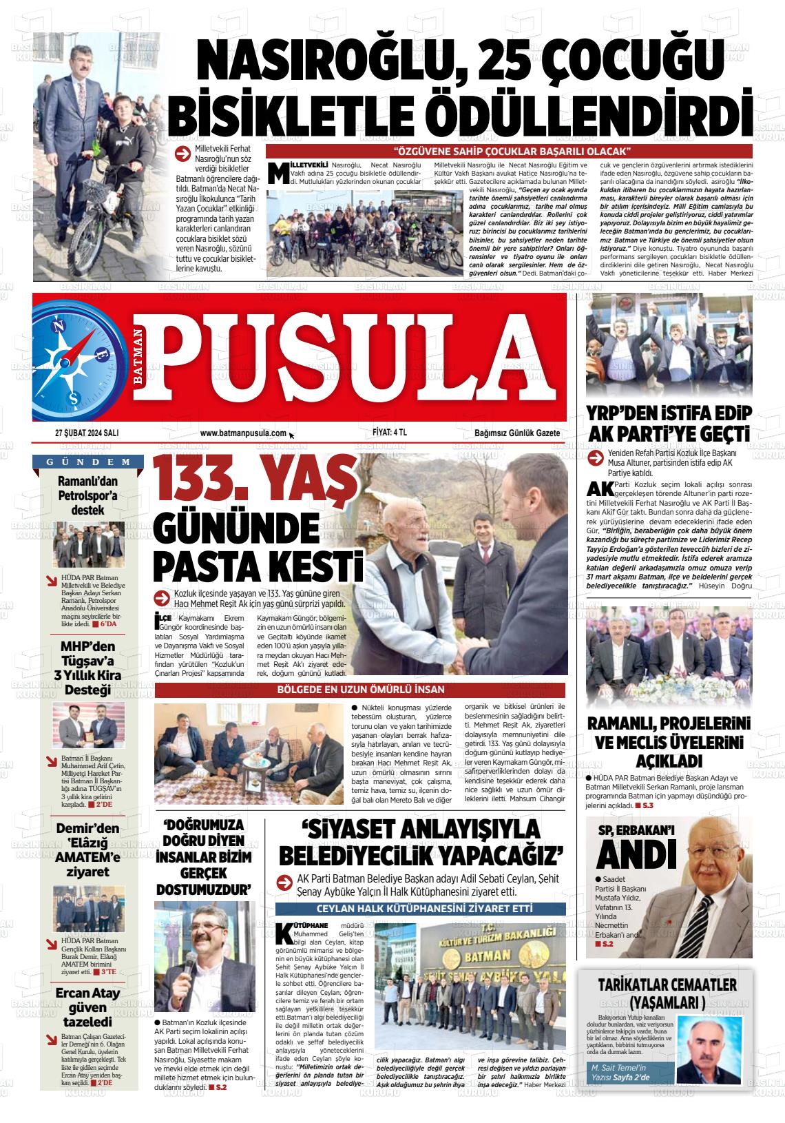 27 Şubat 2024 Batman Pusula Gazete Manşeti