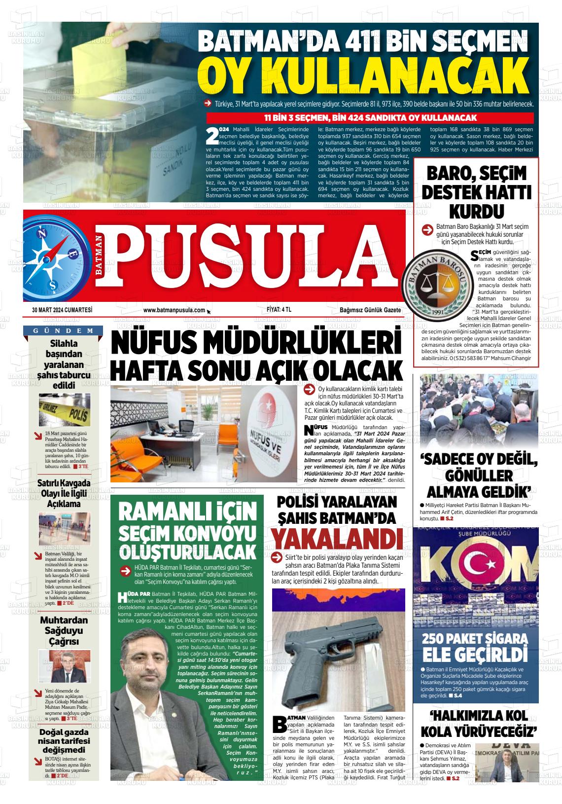 30 Mart 2024 Batman Pusula Gazete Manşeti