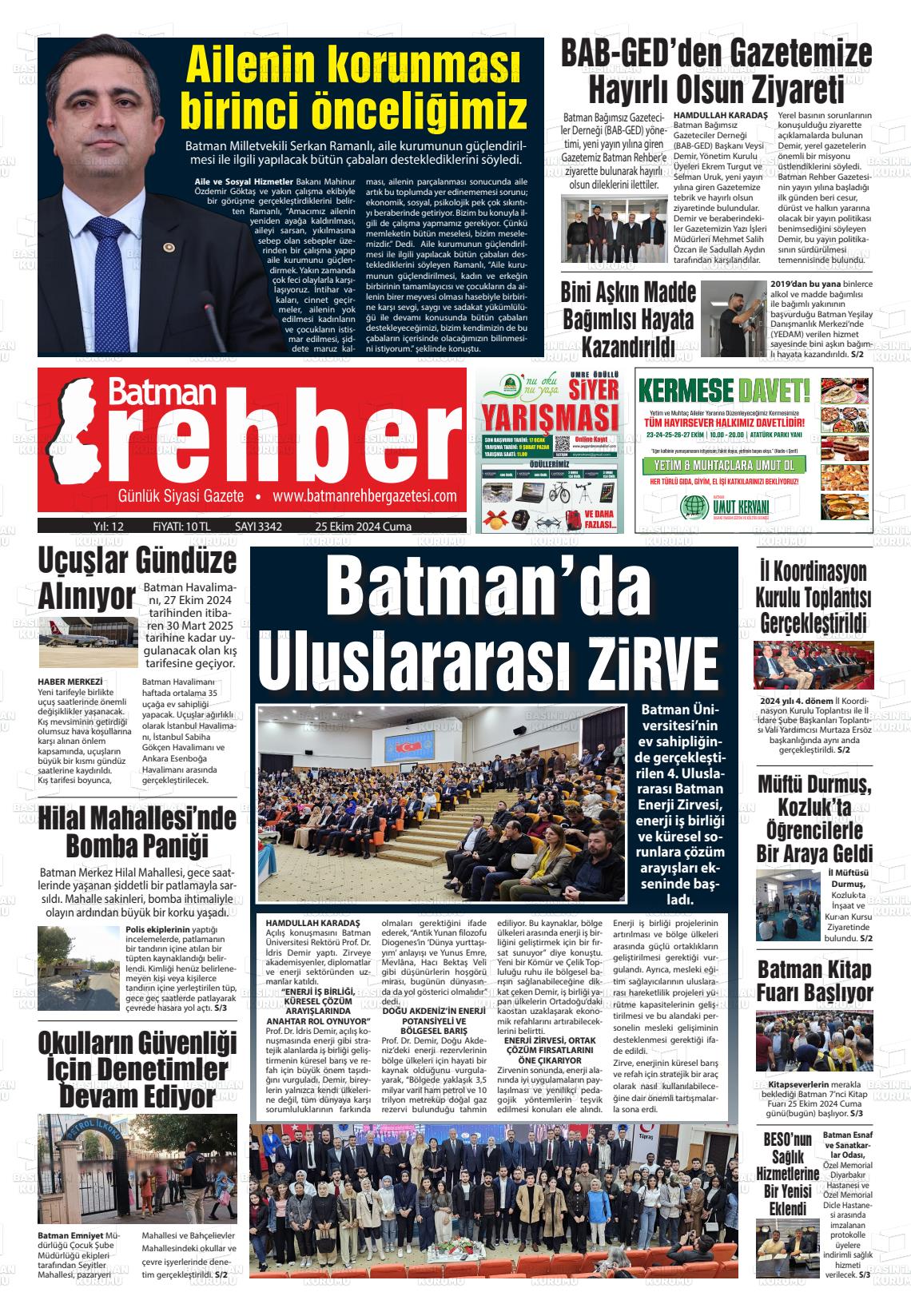 25 Ekim 2024 Batman Rehber Gazete Manşeti