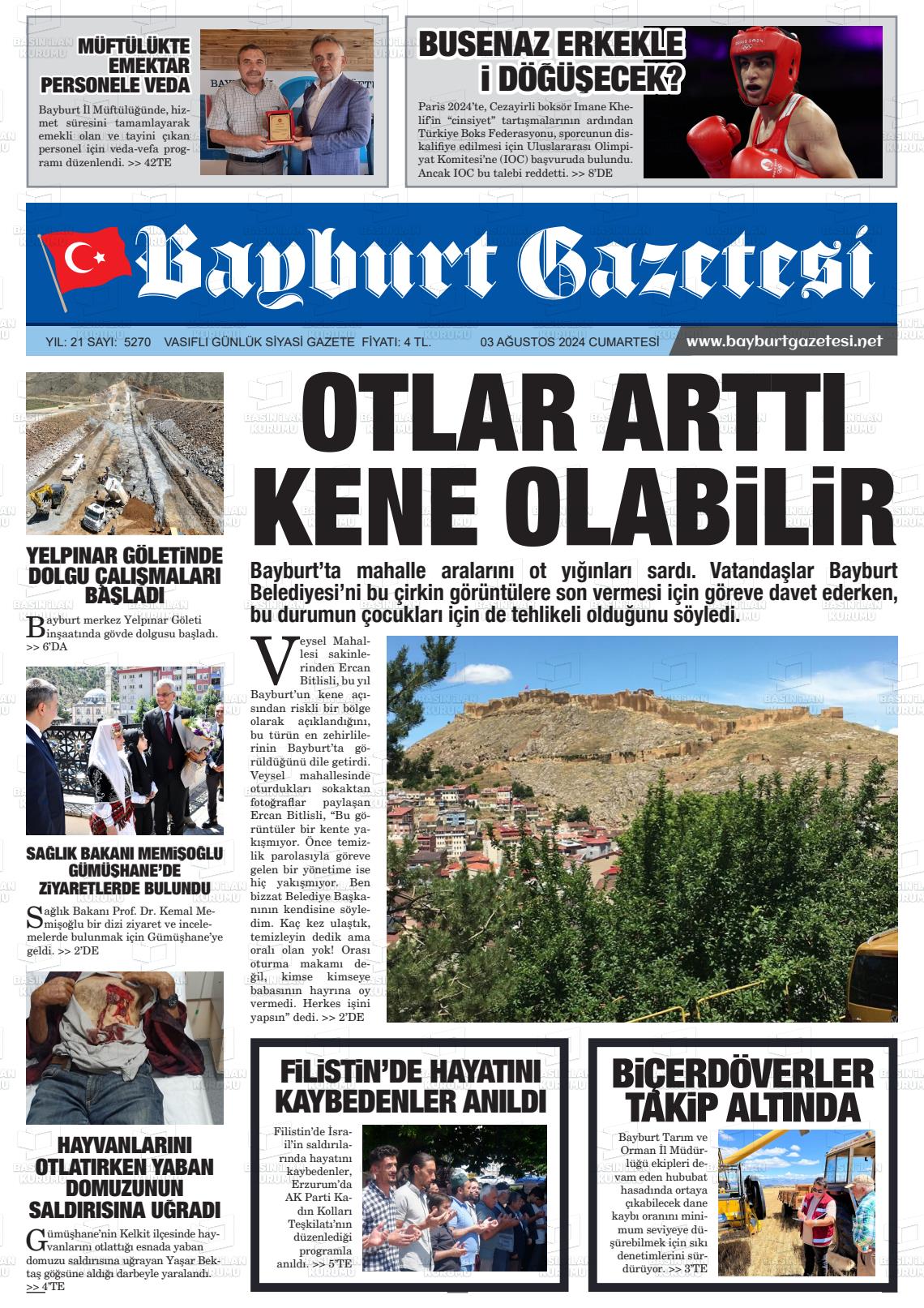 03 Ağustos 2024 Bayburt Sıla Gazete Manşeti