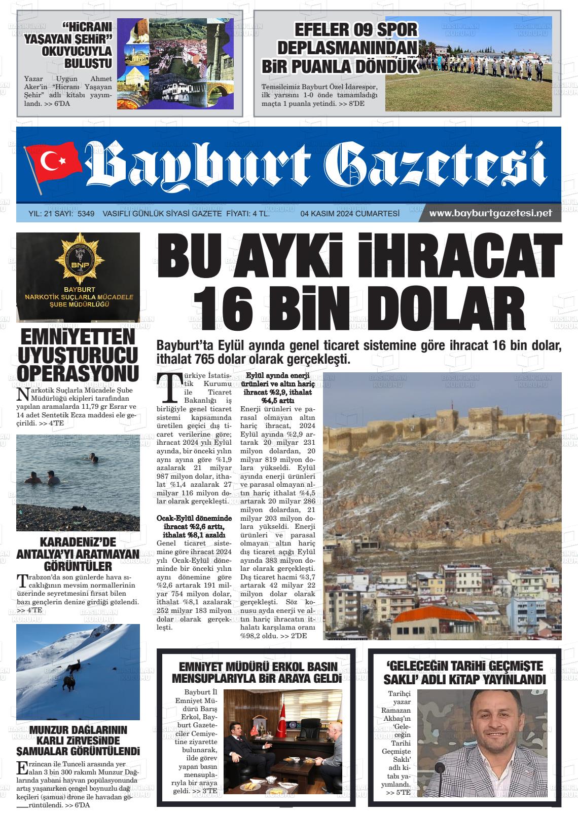 04 Kasım 2024 Bayburt Sıla Gazete Manşeti