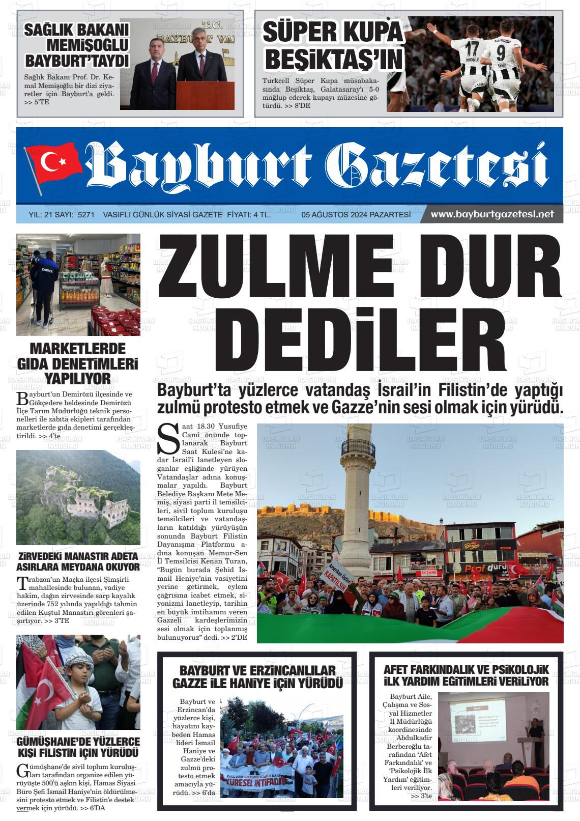 05 Ağustos 2024 Bayburt Sıla Gazete Manşeti