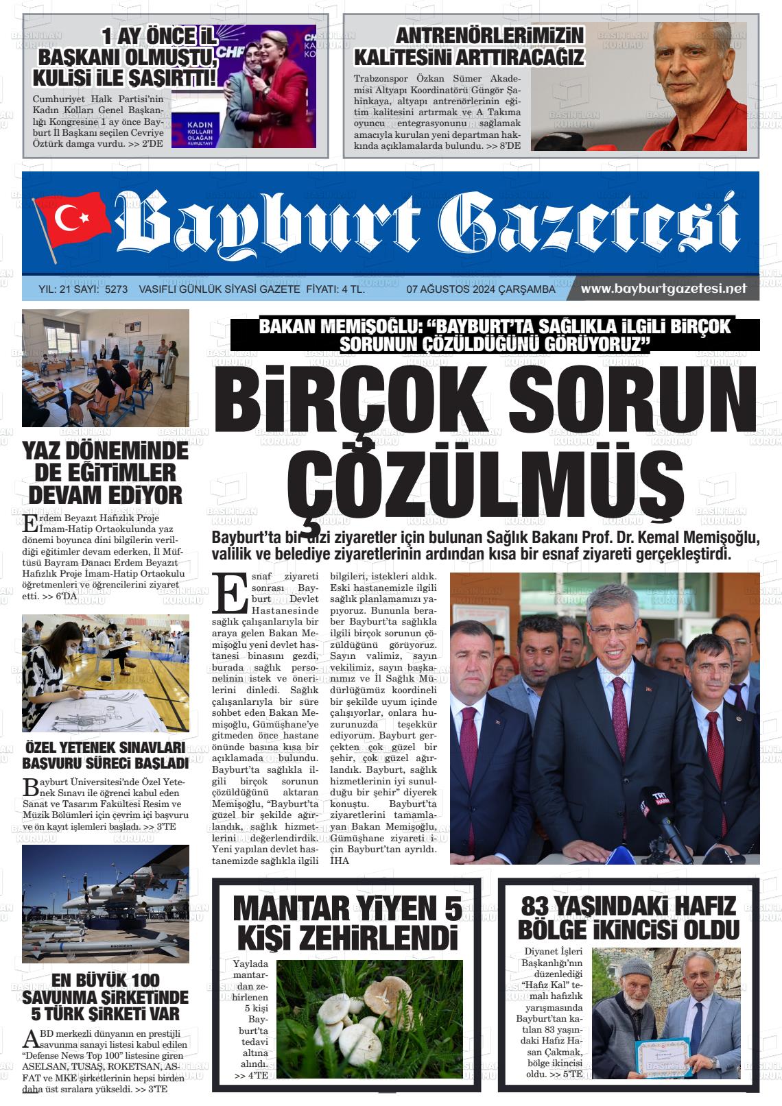 07 Ağustos 2024 Bayburt Sıla Gazete Manşeti