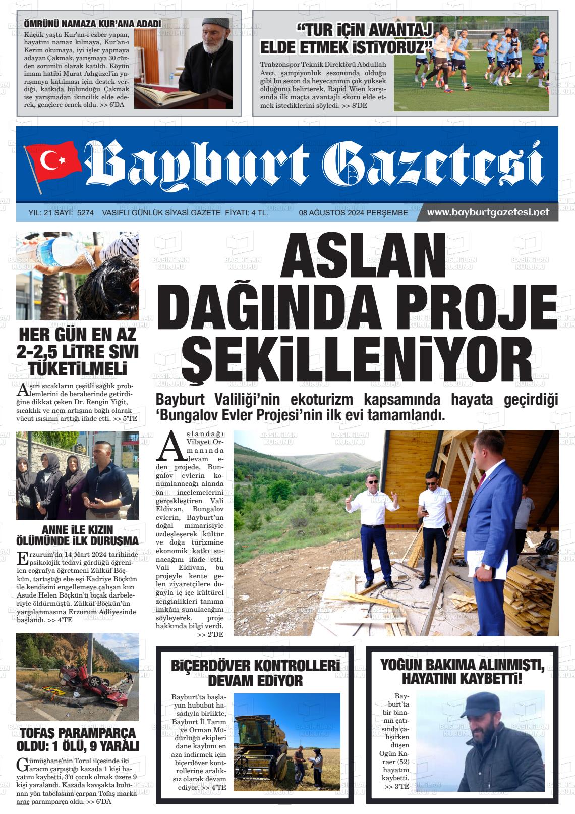 08 Ağustos 2024 Bayburt Sıla Gazete Manşeti