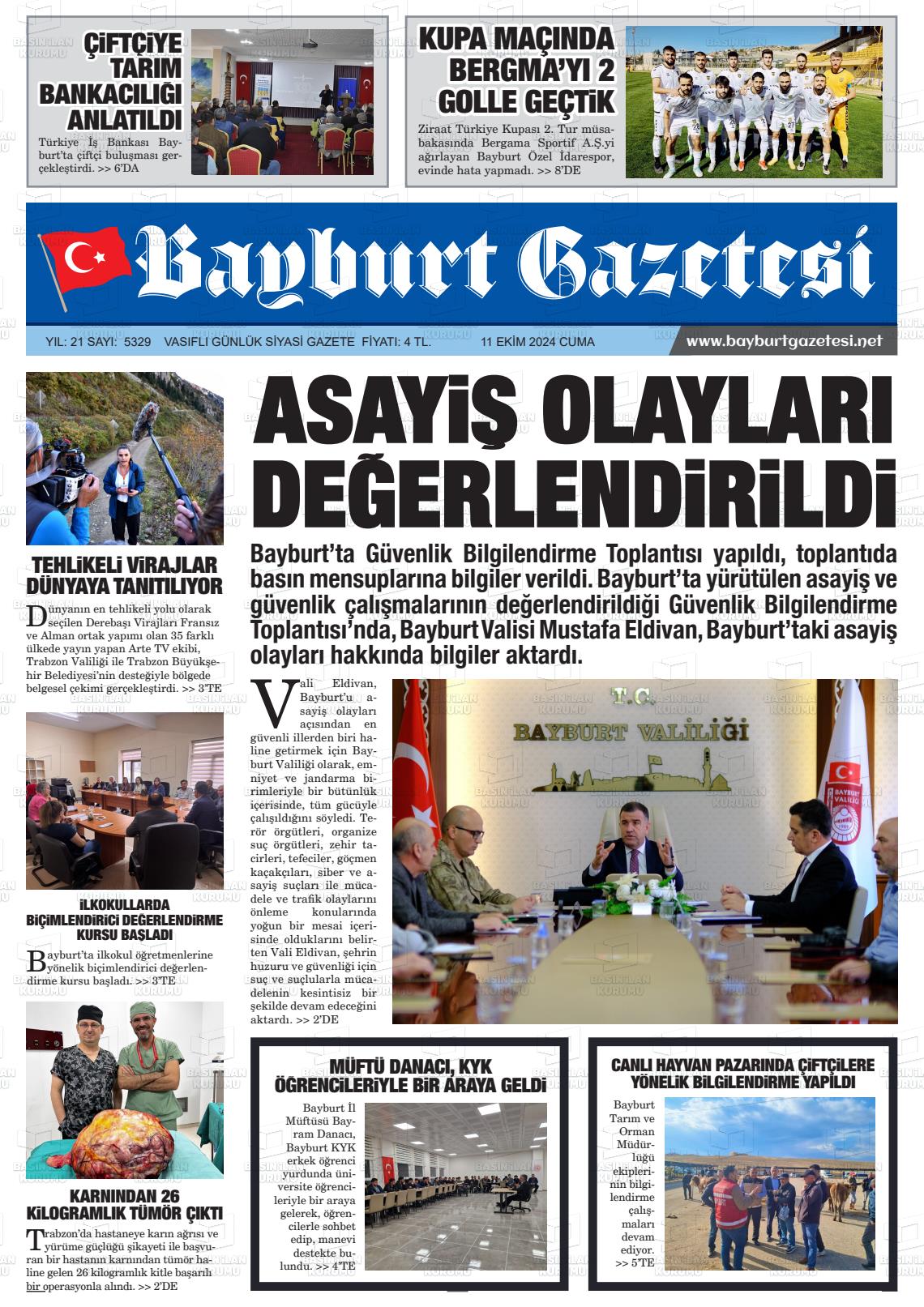 11 Ekim 2024 Bayburt Sıla Gazete Manşeti