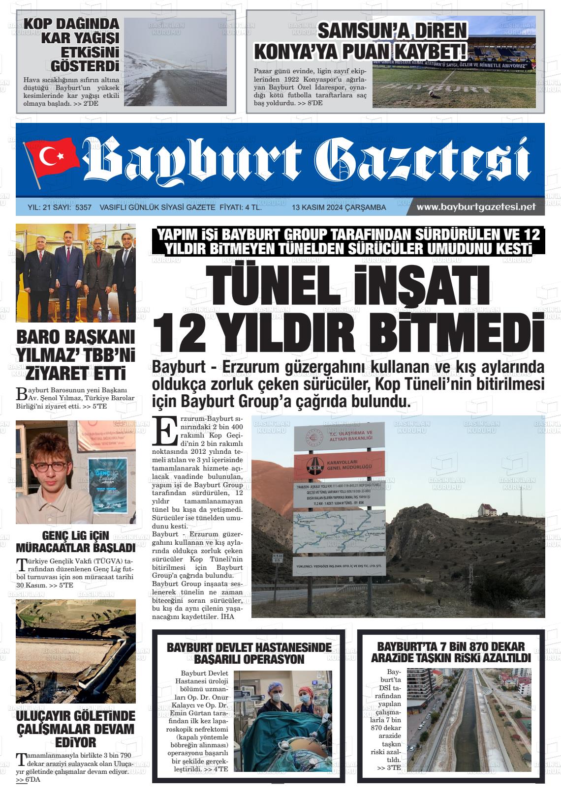 13 Kasım 2024 Bayburt Sıla Gazete Manşeti