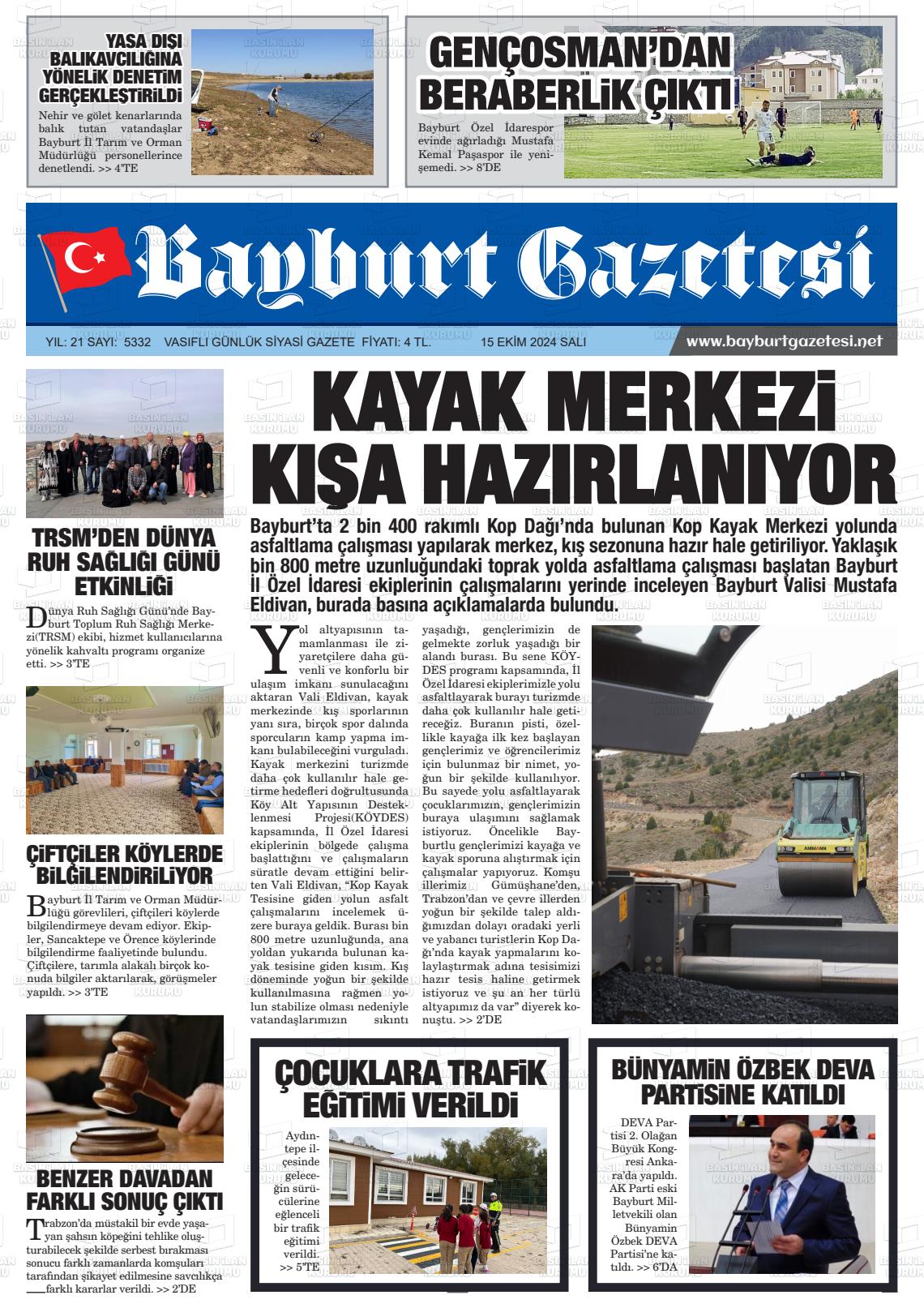 15 Ekim 2024 Bayburt Sıla Gazete Manşeti