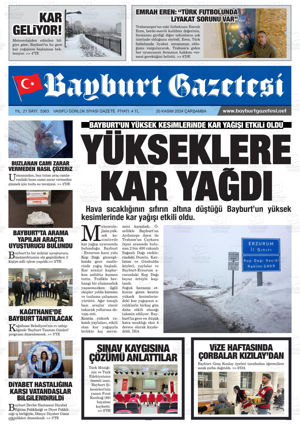 20 Kasım 2024 Bayburt Sıla Gazete Manşeti