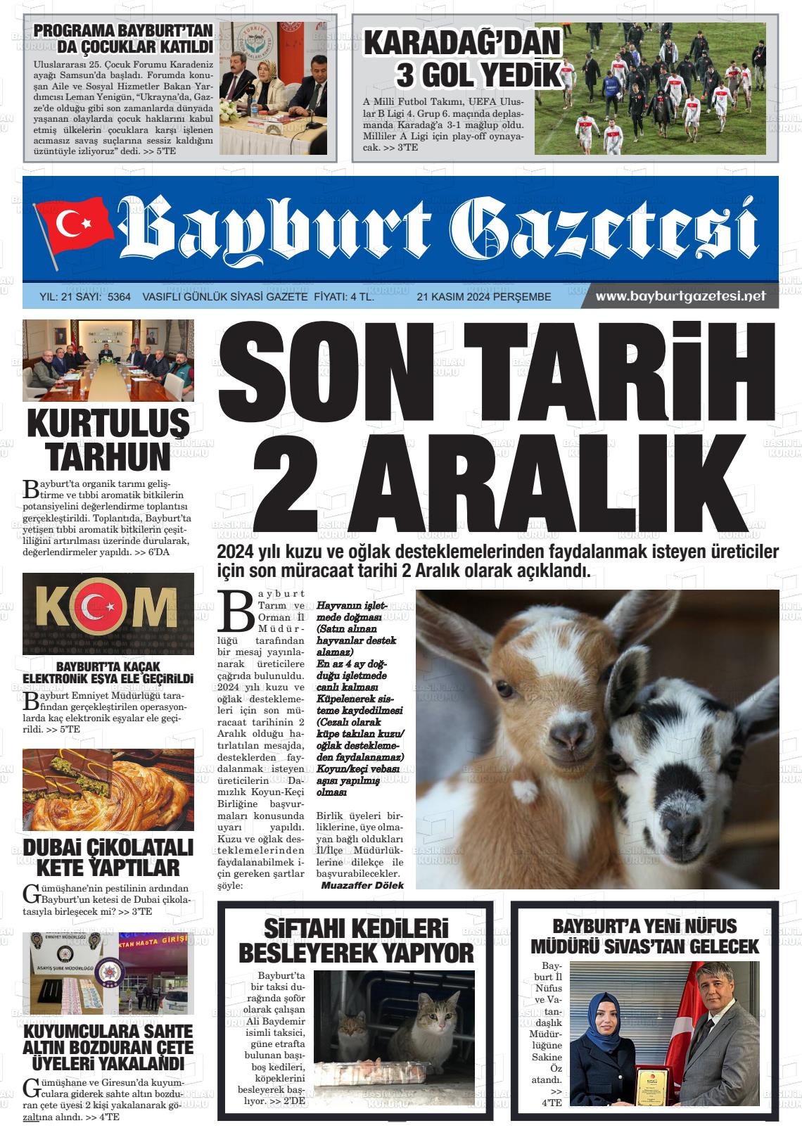 21 Kasım 2024 Bayburt Sıla Gazete Manşeti