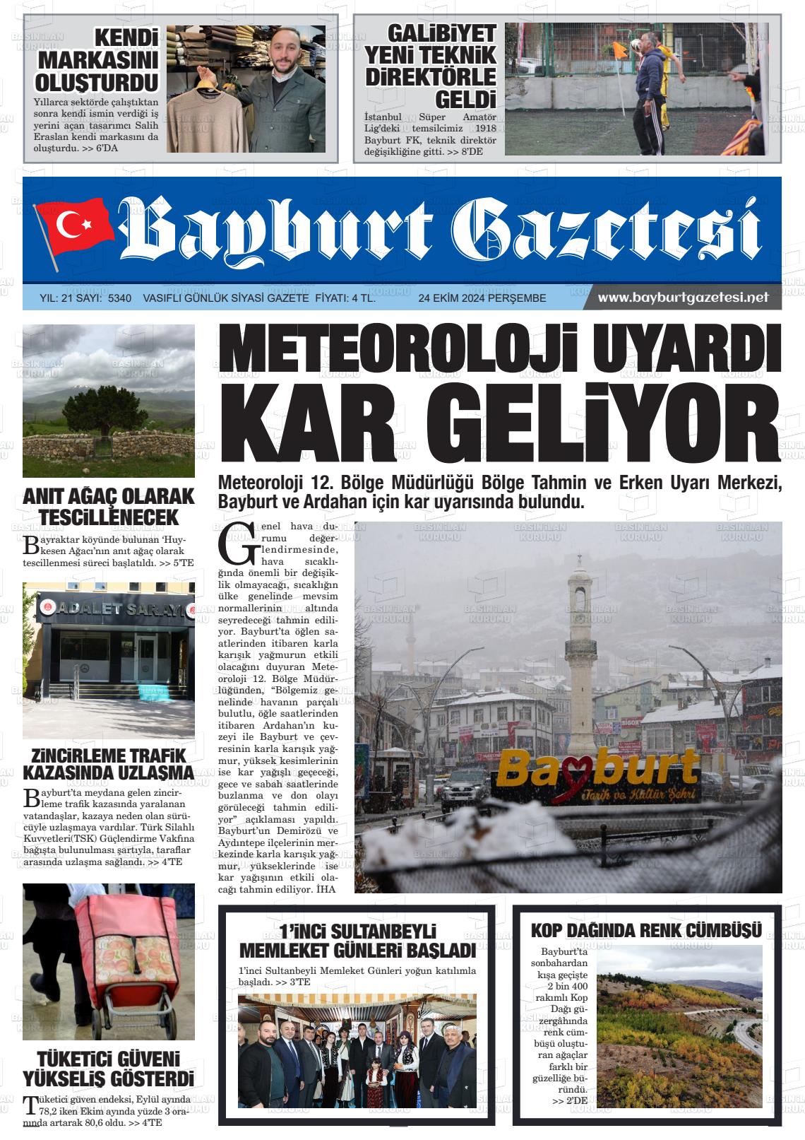 24 Ekim 2024 Bayburt Sıla Gazete Manşeti