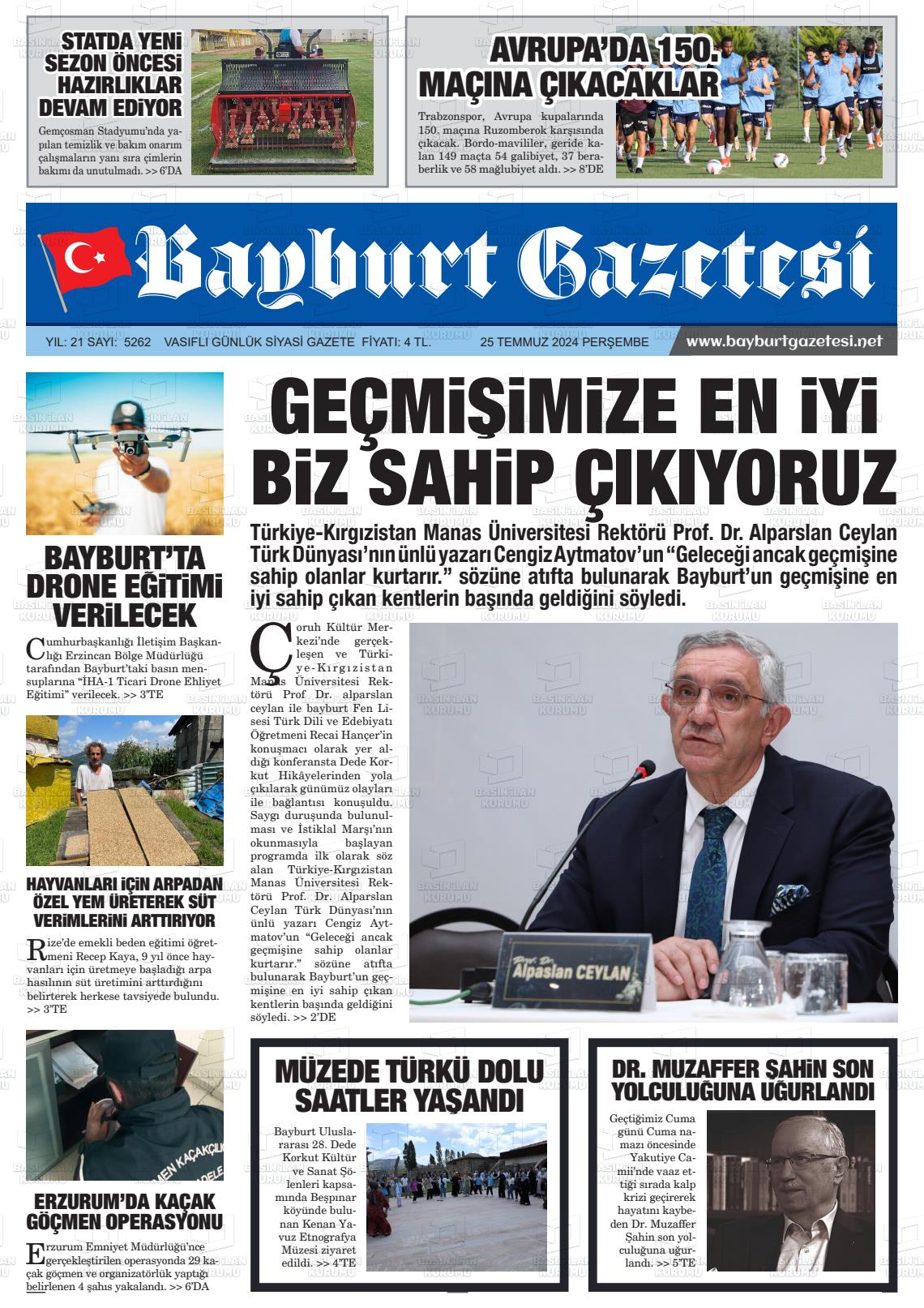 25 Temmuz 2024 Bayburt Sıla Gazete Manşeti