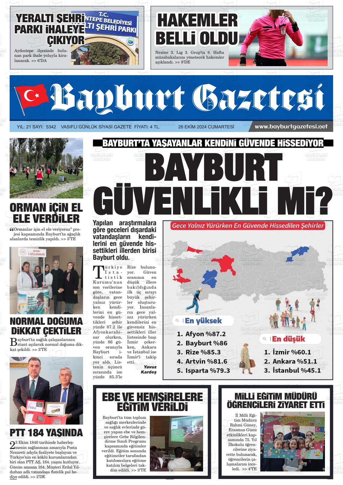 26 Ekim 2024 Bayburt Sıla Gazete Manşeti