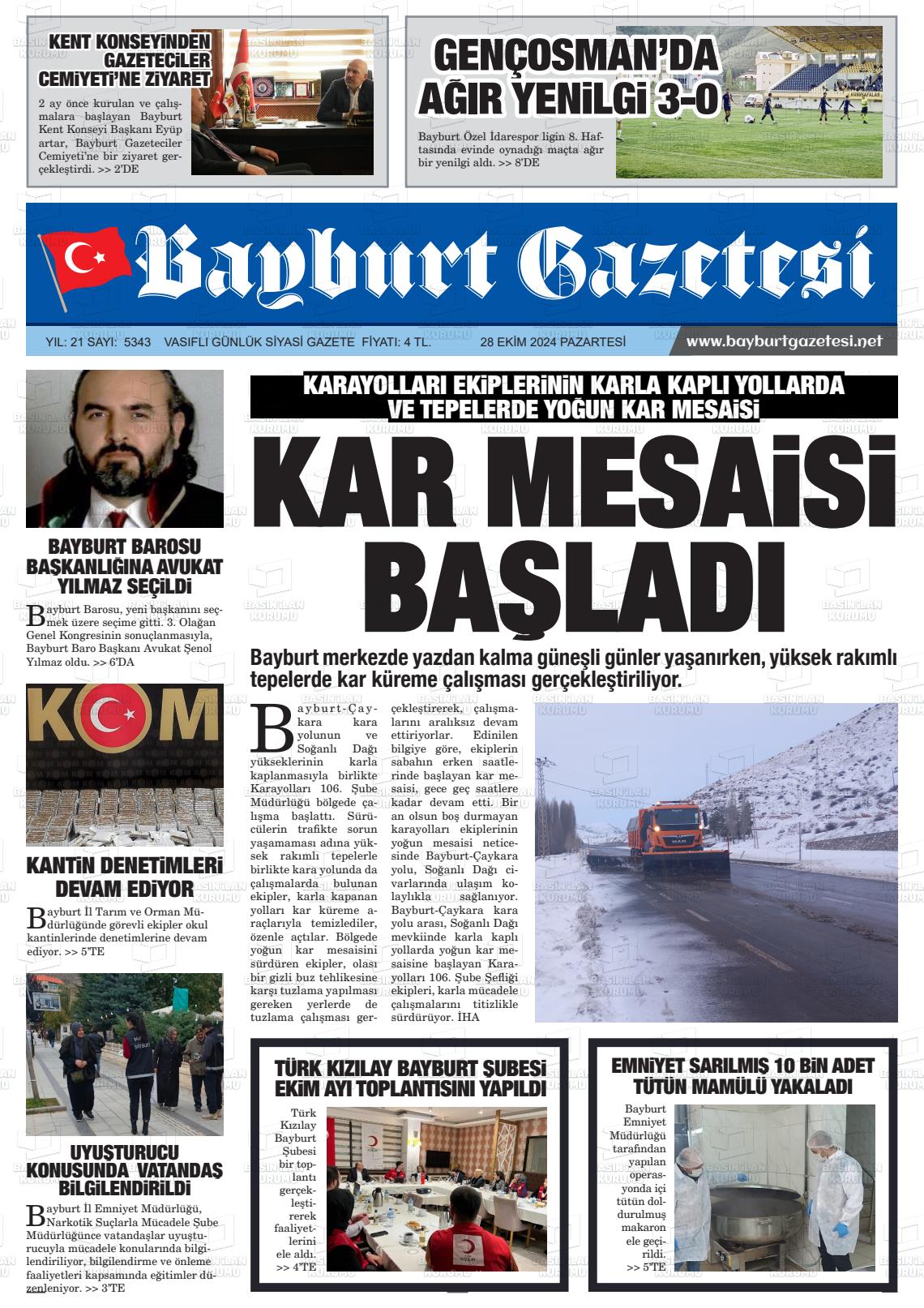 28 Ekim 2024 Bayburt Sıla Gazete Manşeti