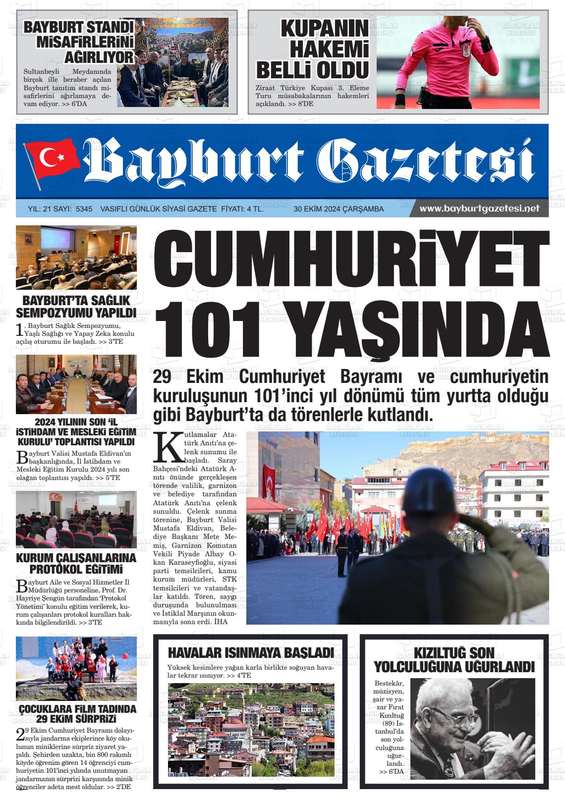 30 Ekim 2024 Bayburt Sıla Gazete Manşeti