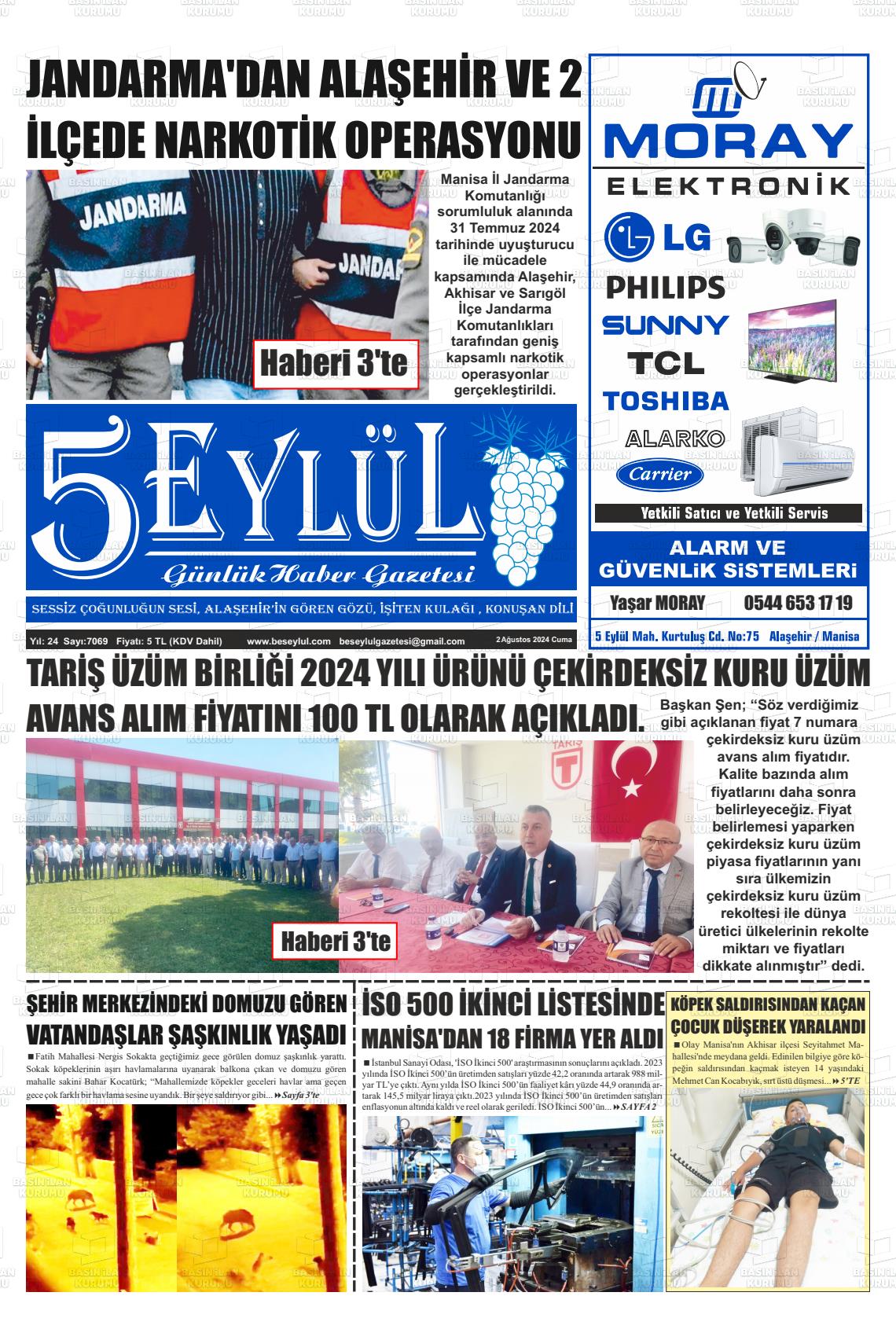 02 Ağustos 2024 5 Eylül Gazete Manşeti