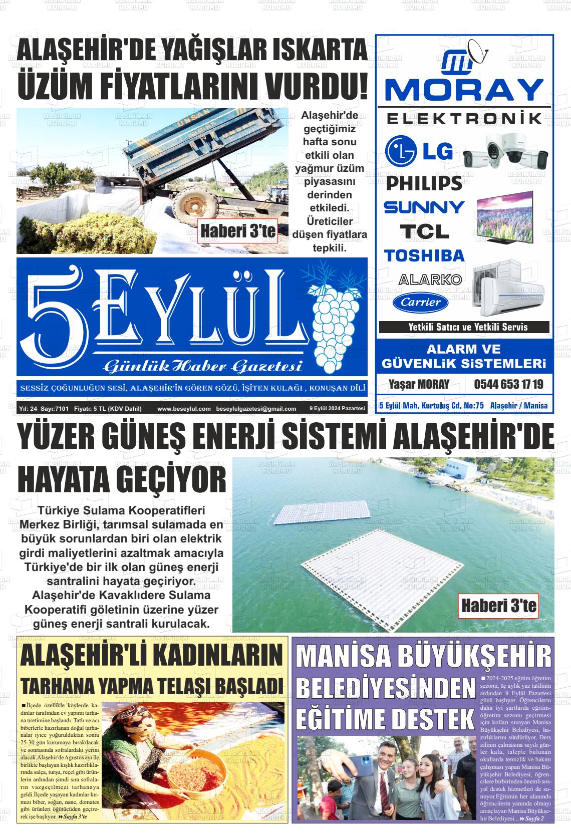 09 Eylül 2024 5 Eylül Gazete Manşeti