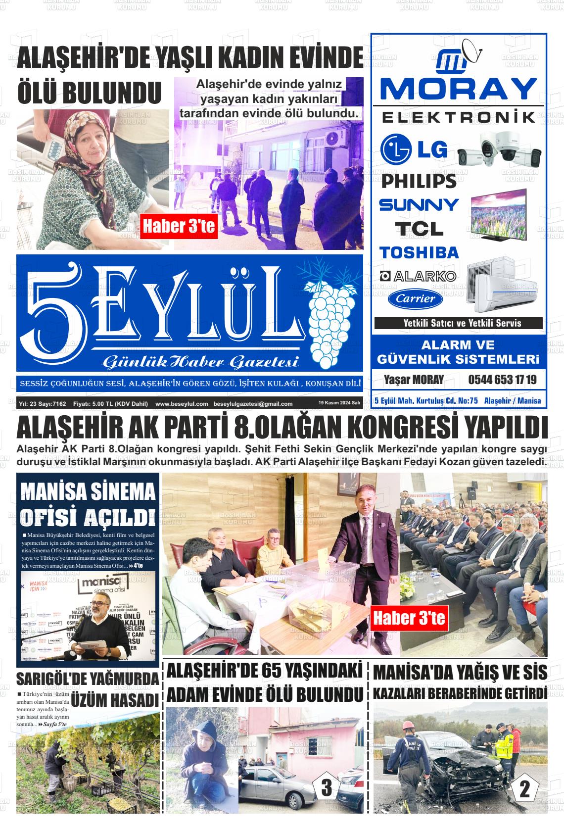 19 Kasım 2024 5 Eylül Gazete Manşeti