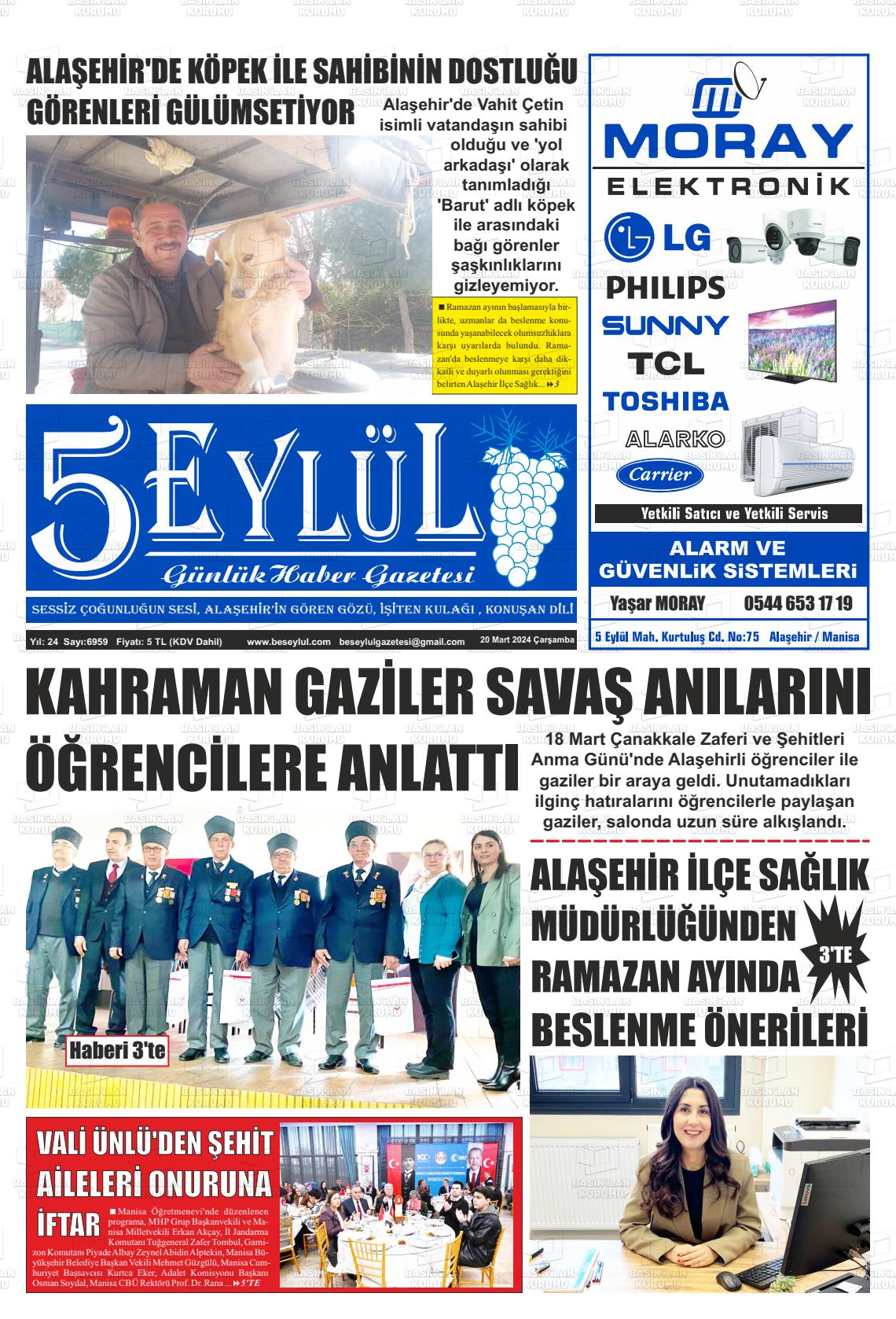 20 Mart 2024 5 Eylül Gazete Manşeti