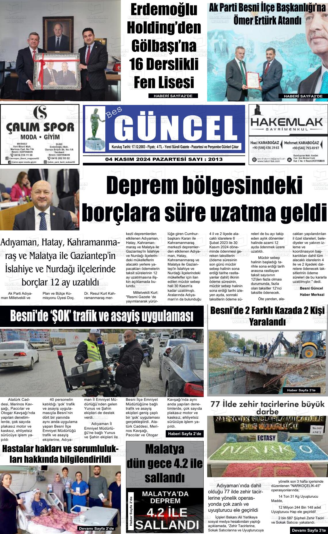 04 Kasım 2024 Besni Güncel Gazete Manşeti