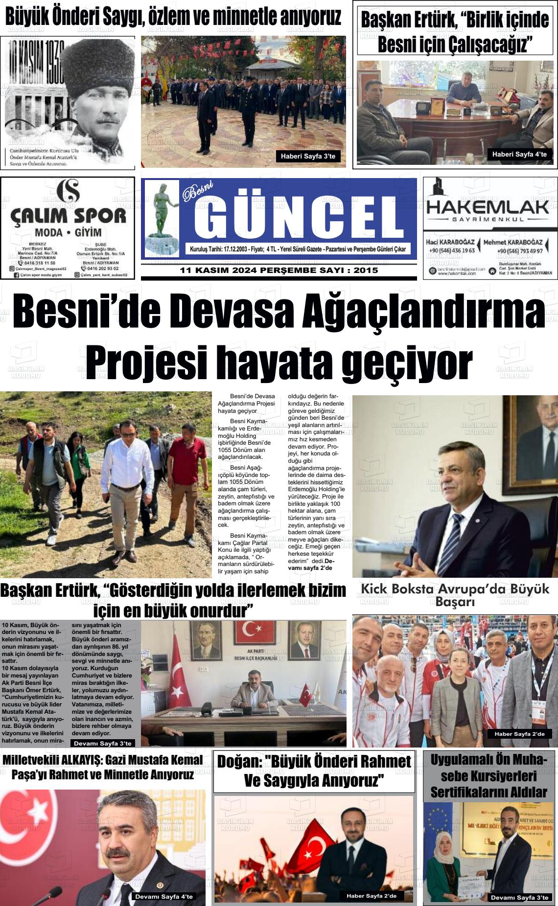 11 Kasım 2024 Besni Güncel Gazete Manşeti