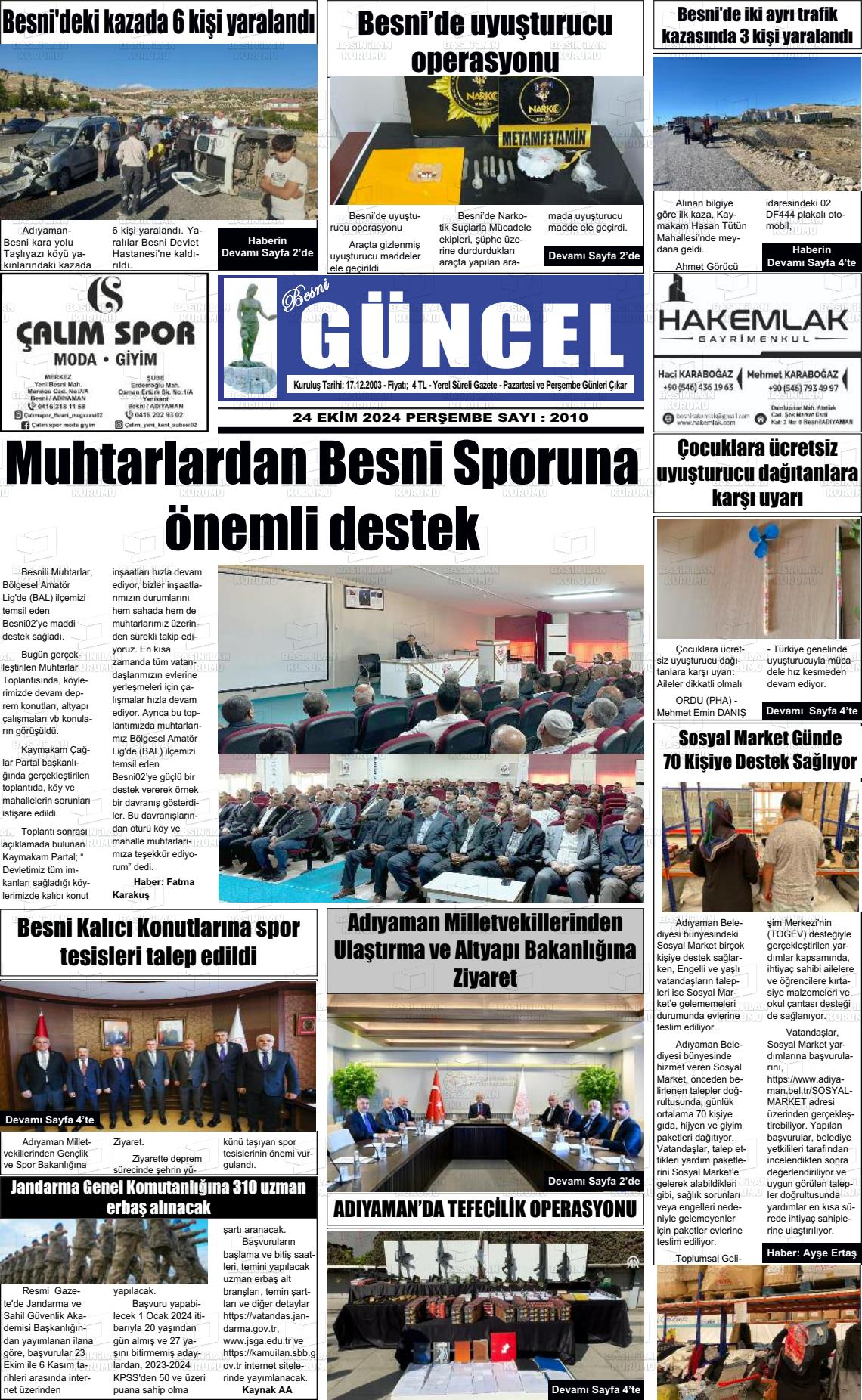 24 Ekim 2024 Besni Güncel Gazete Manşeti