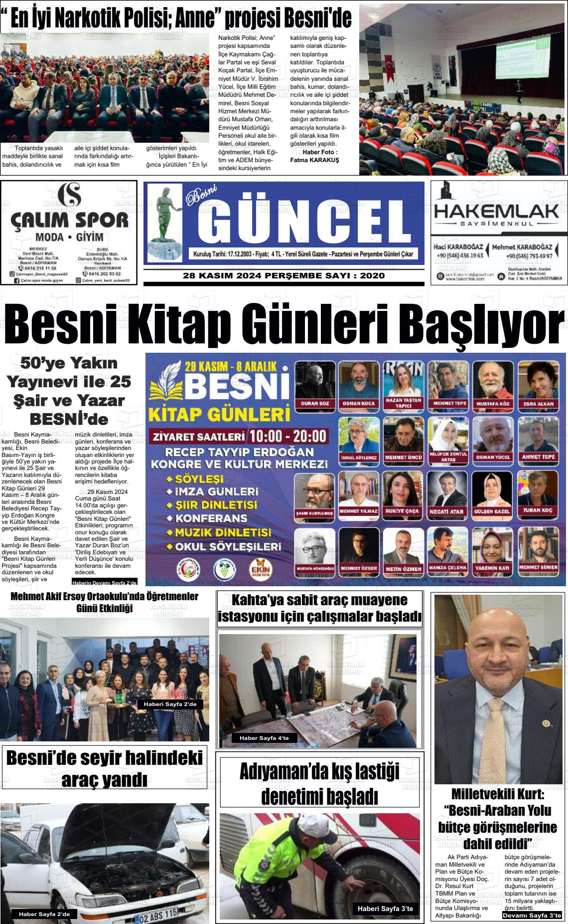 03 Aralık 2024 Besni Güncel Gazete Manşeti