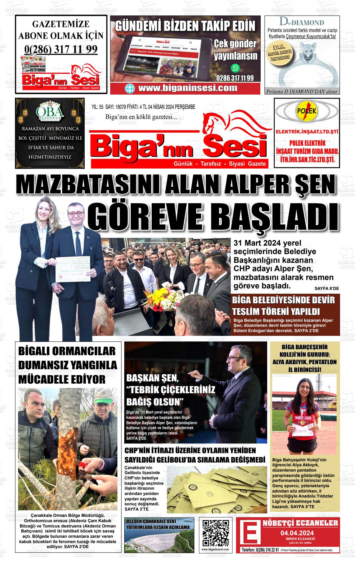 04 Nisan 2024 Biga'nın Sesi Gazete Manşeti