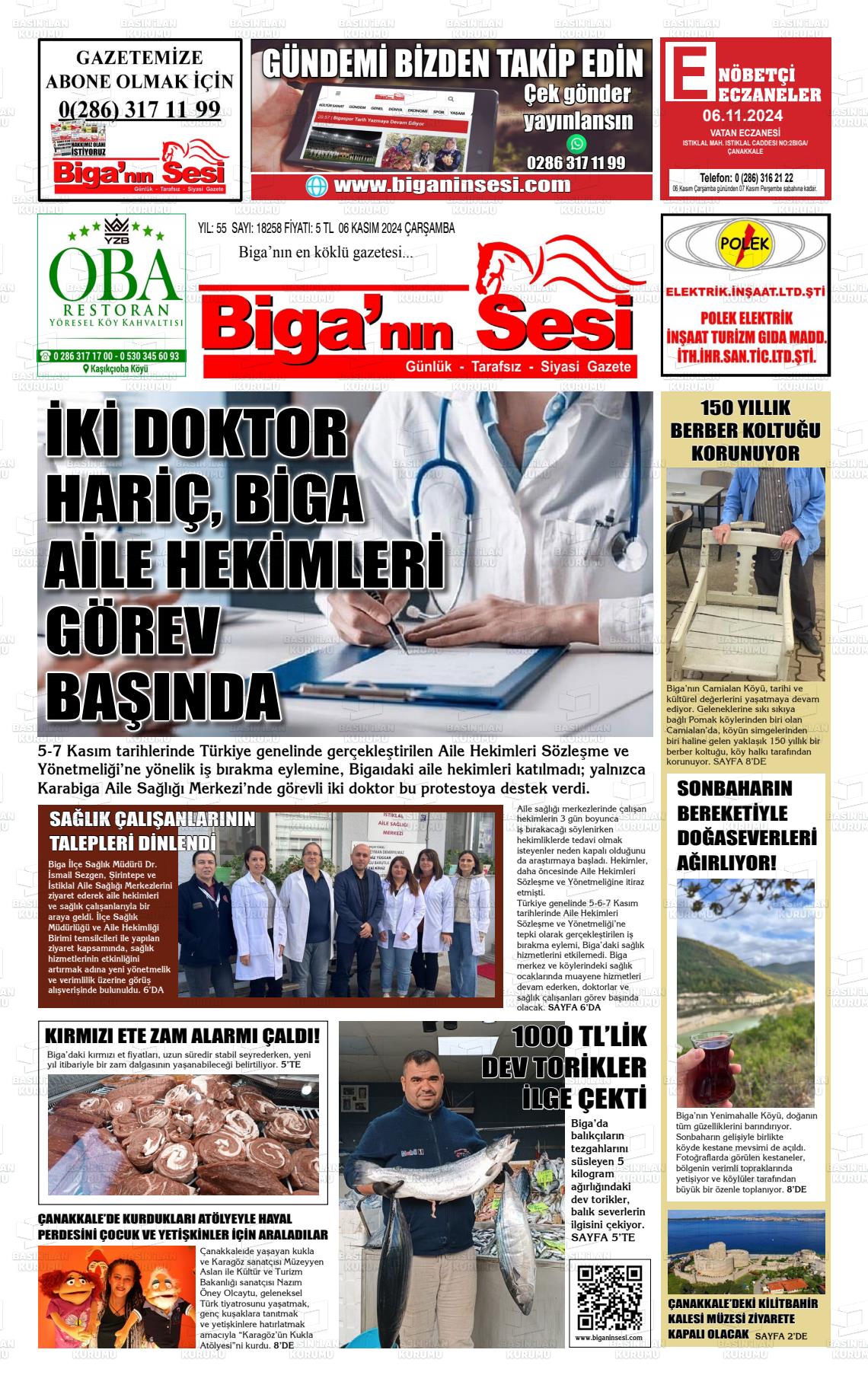 06 Kasım 2024 Biga'nın Sesi Gazete Manşeti