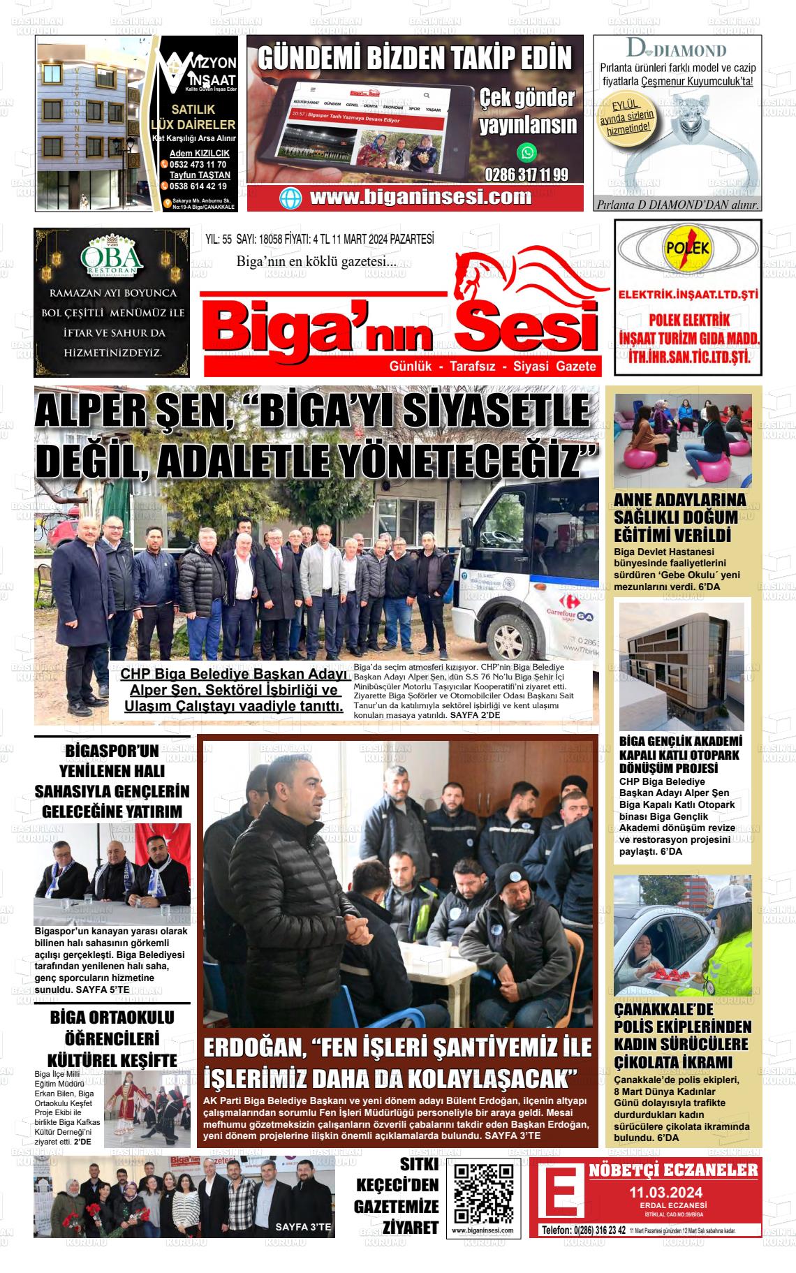 11 Mart 2024 Biga'nın Sesi Gazete Manşeti