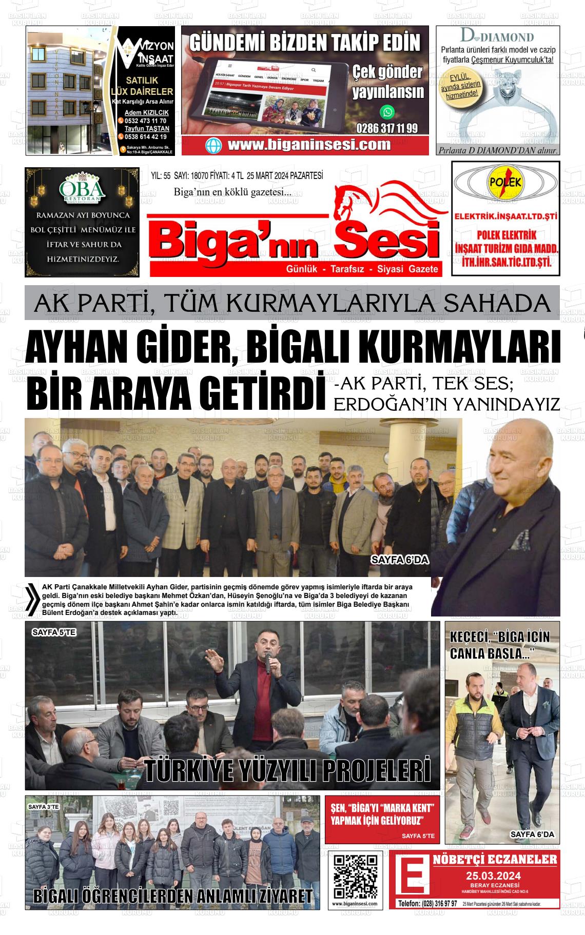 25 Mart 2024 Biga'nın Sesi Gazete Manşeti