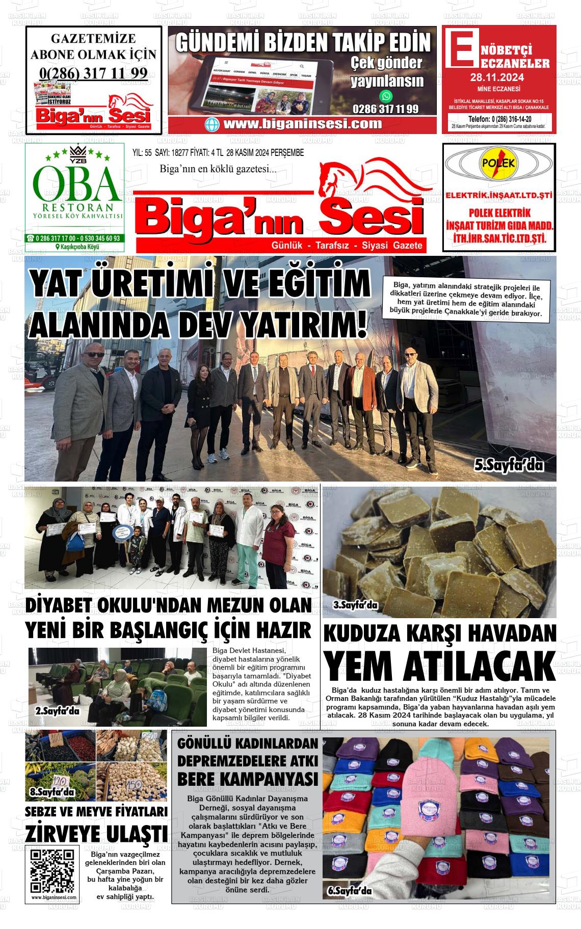 21 Aralık 2024 Biga'nın Sesi Gazete Manşeti