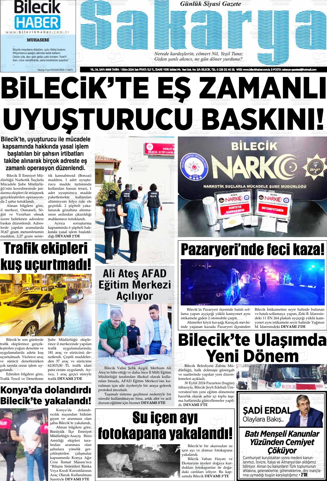 01 Ekim 2024 Bilecik Haber Sakarya Gazete Manşeti