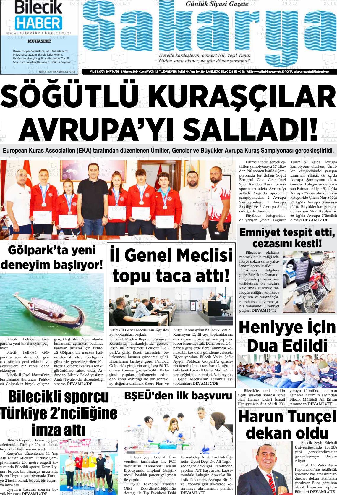 02 Ağustos 2024 Bilecik Haber Sakarya Gazete Manşeti