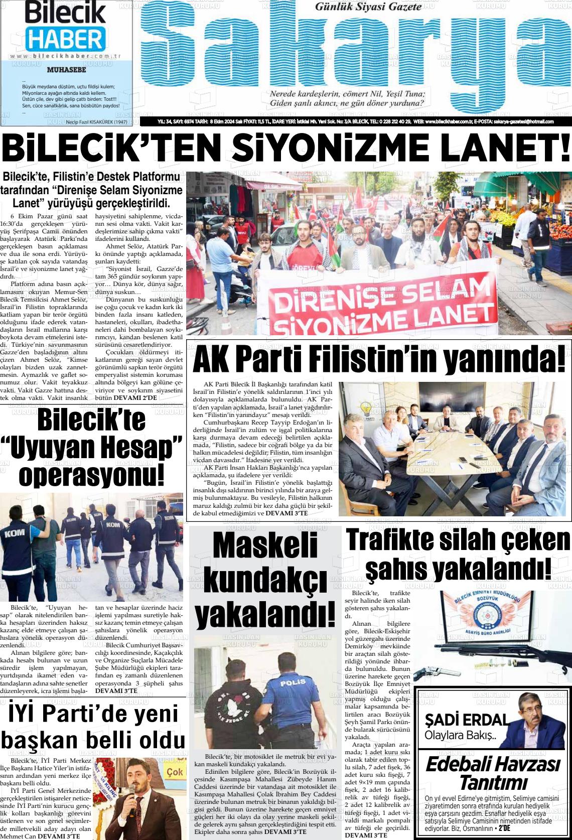 08 Ekim 2024 Bilecik Haber Sakarya Gazete Manşeti