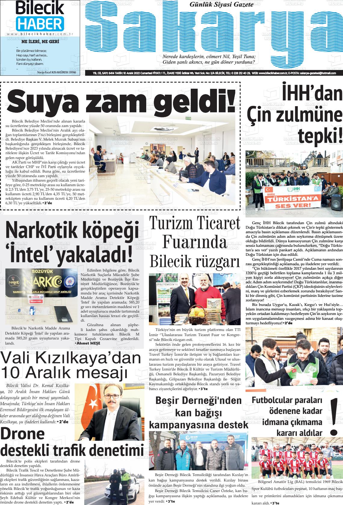 10 Aralık 2022 Bilecik Haber Sakarya Gazete Manşeti
