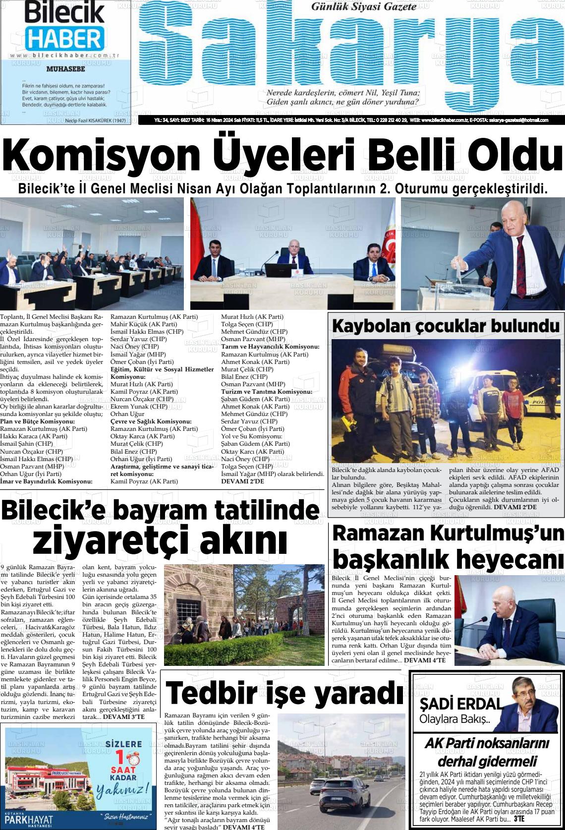 17 Nisan 2024 Bilecik Haber Sakarya Gazete Manşeti