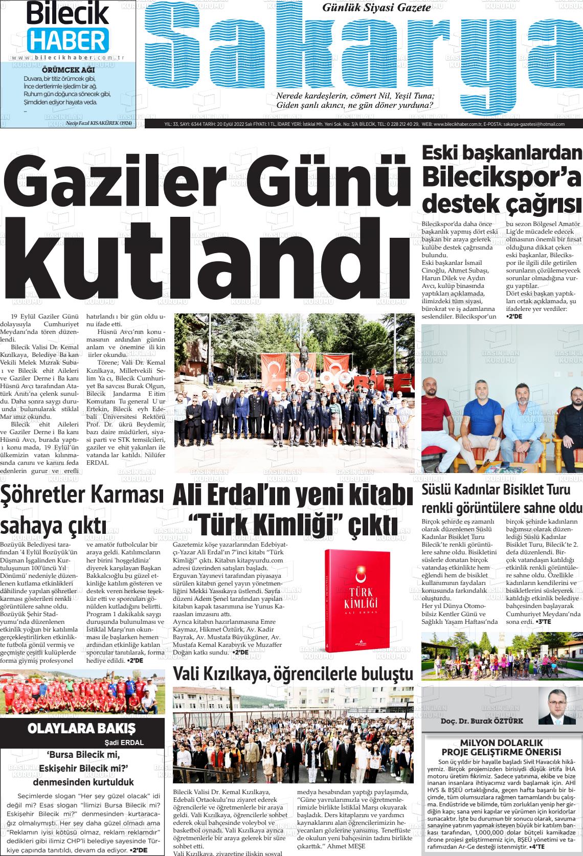 20 Eylül 2022 Bilecik Haber Sakarya Gazete Manşeti