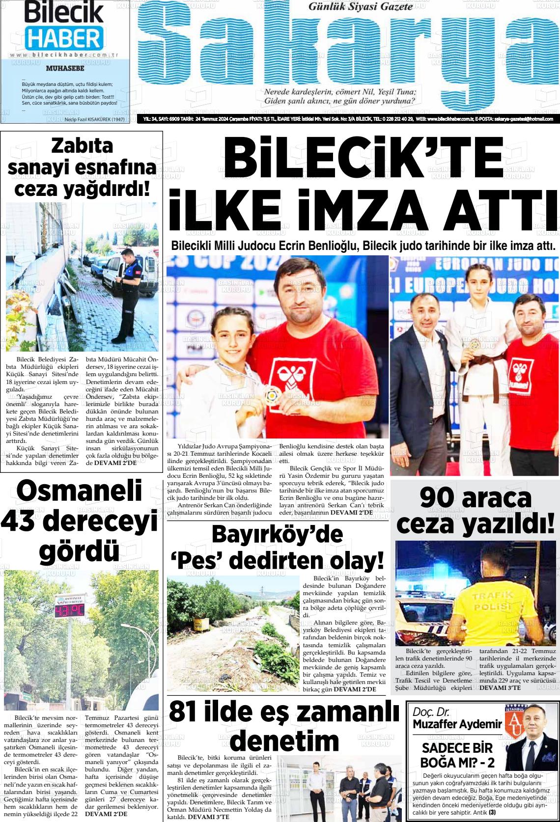 24 Temmuz 2024 Bilecik Haber Sakarya Gazete Manşeti