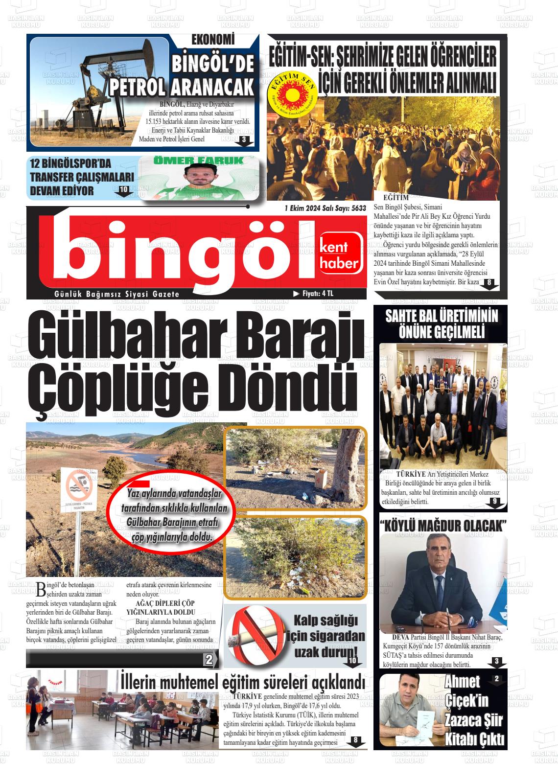 01 Ekim 2024 Bingöl Kent Haber Gazete Manşeti