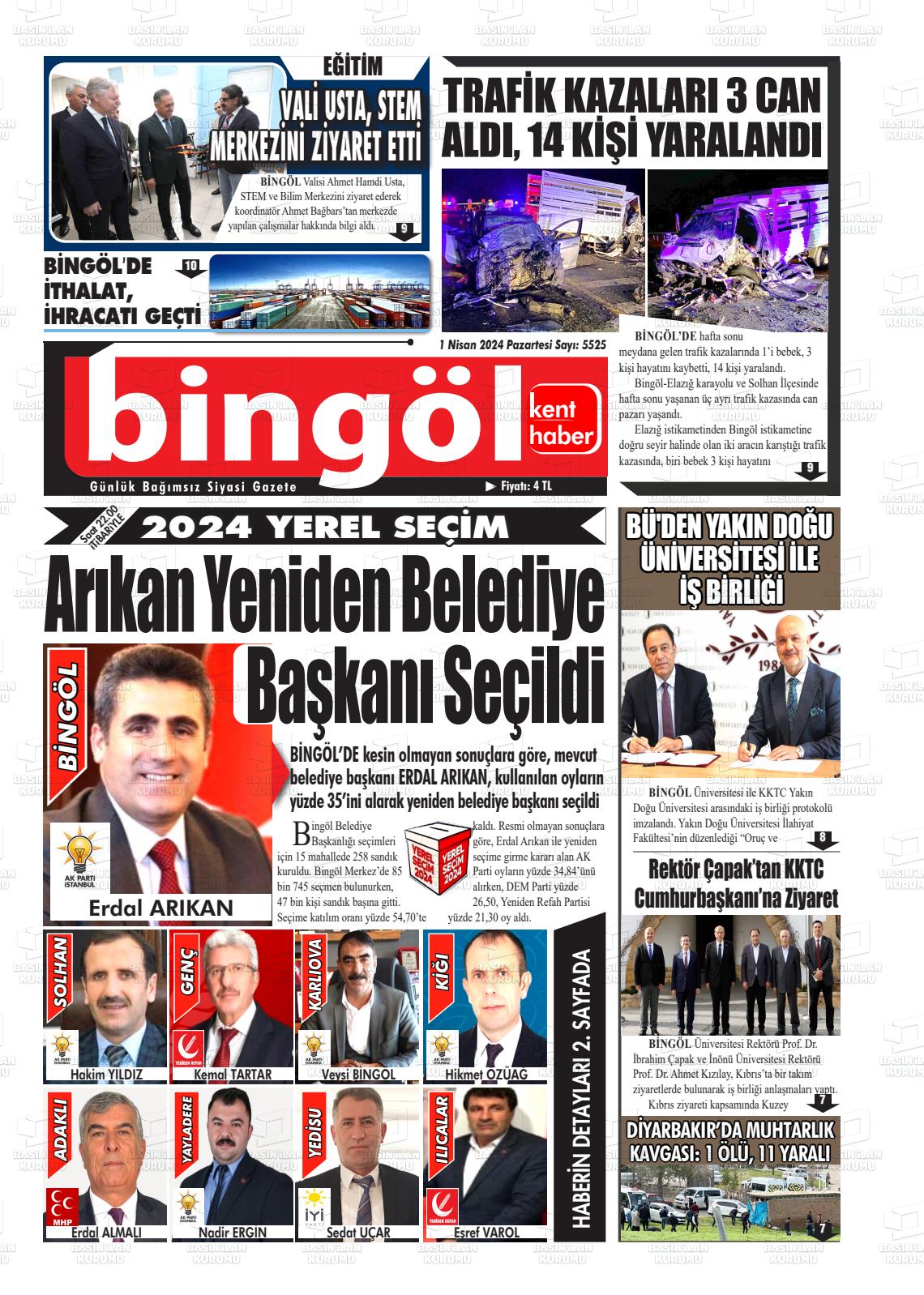 01 Nisan 2024 Bingöl Kent Haber Gazete Manşeti