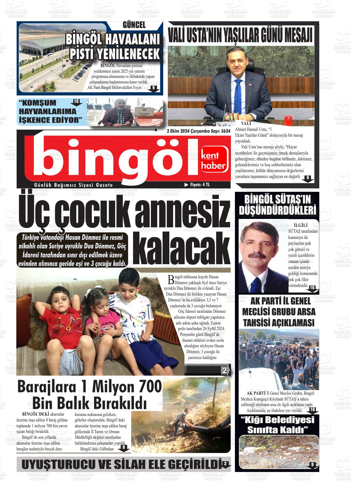 02 Ekim 2024 Bingöl Kent Haber Gazete Manşeti