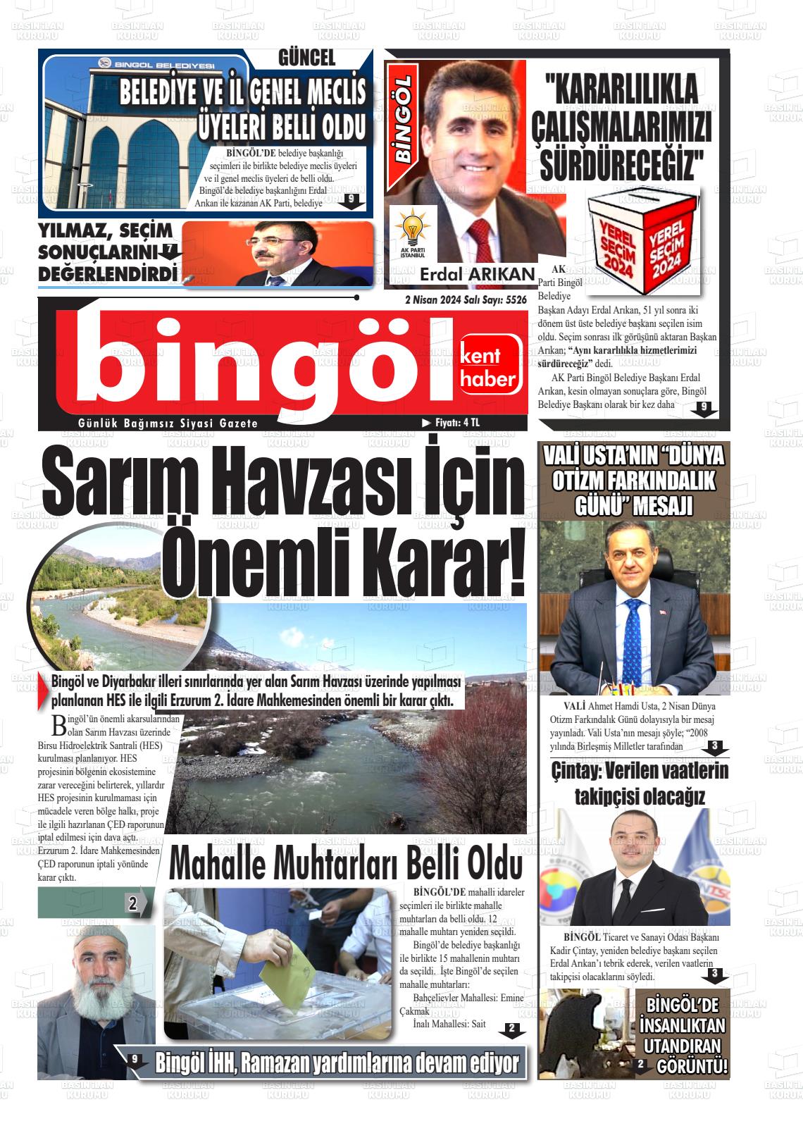 02 Nisan 2024 Bingöl Kent Haber Gazete Manşeti