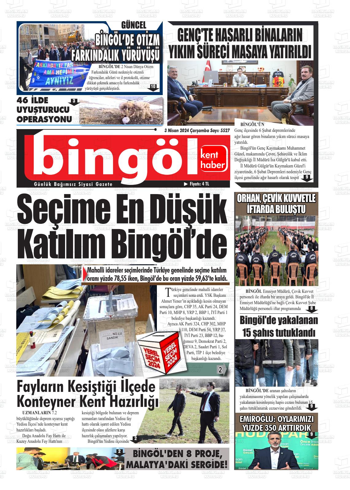 03 Nisan 2024 Bingöl Kent Haber Gazete Manşeti