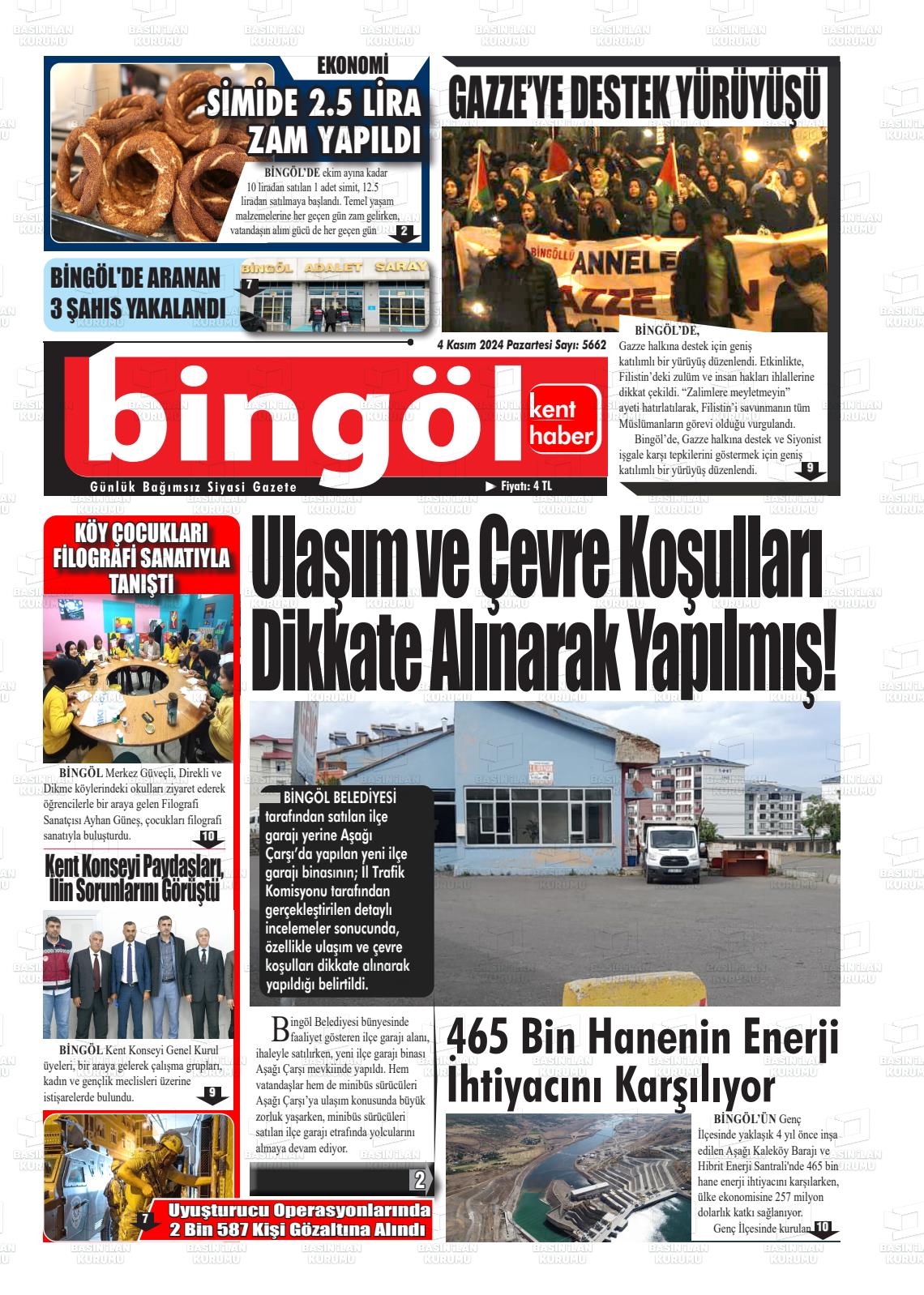 04 Kasım 2024 Bingöl Kent Haber Gazete Manşeti