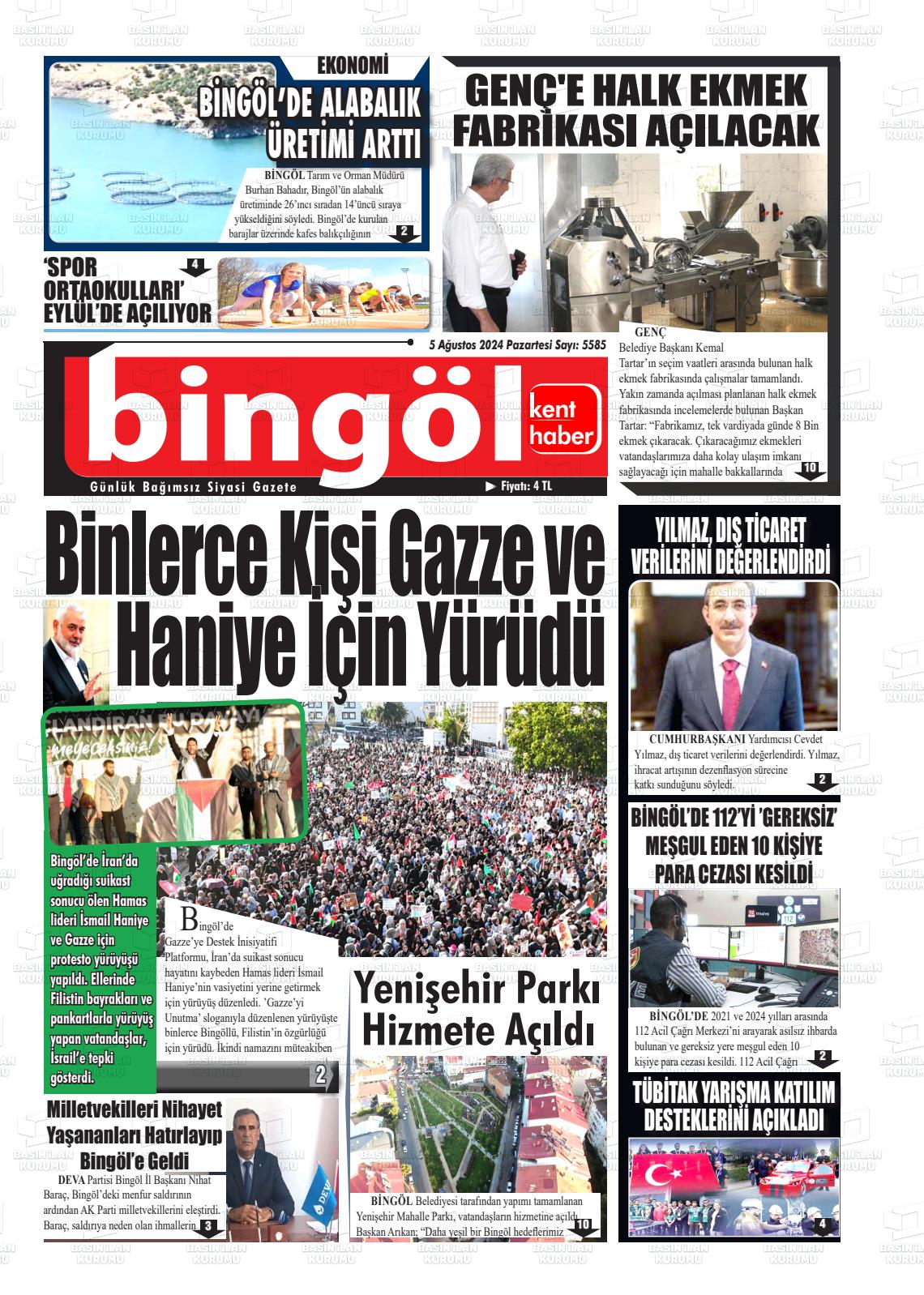 05 Ağustos 2024 Bingöl Kent Haber Gazete Manşeti