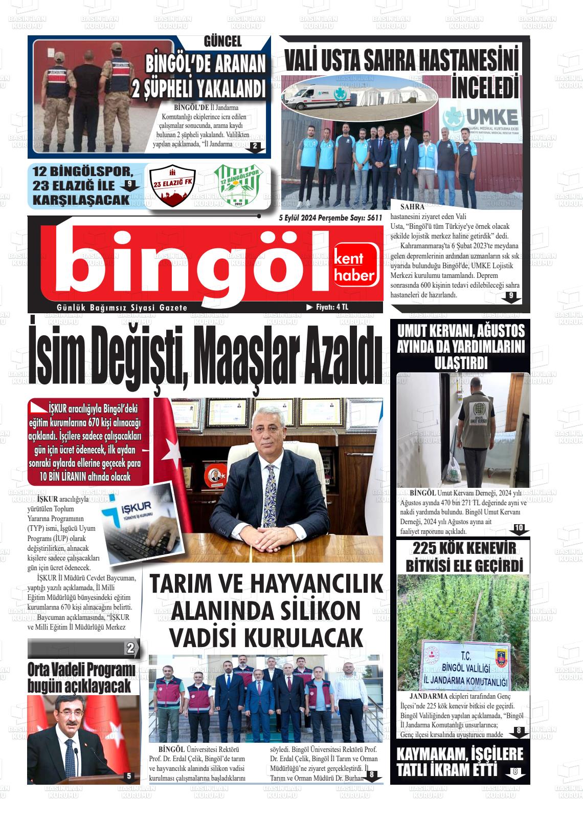 05 Eylül 2024 Bingöl Kent Haber Gazete Manşeti