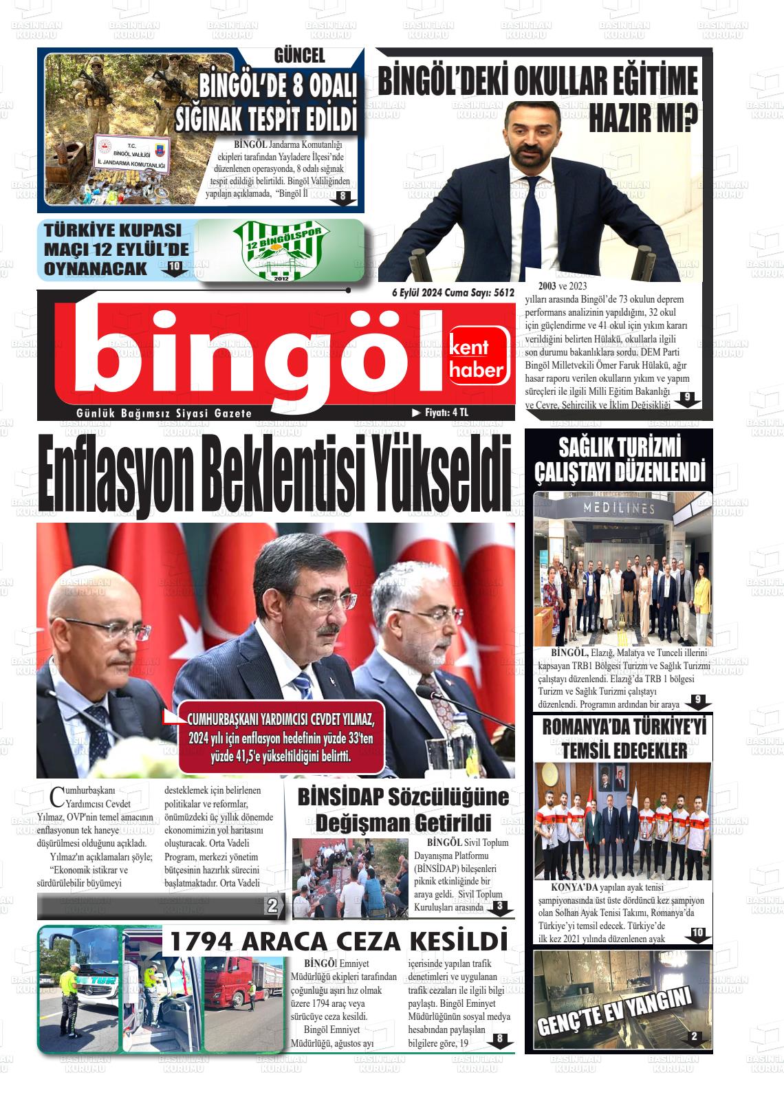 06 Eylül 2024 Bingöl Kent Haber Gazete Manşeti